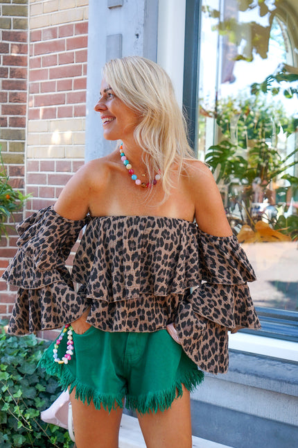 OFF SHOULDER TOP LEOPARD BRUIN