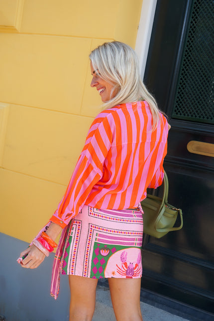 STREEP BLOUSE ORANJE ROZE
