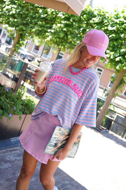 STREEP T-SHIRT CÔTE D'AZUR BLAUW ROZE