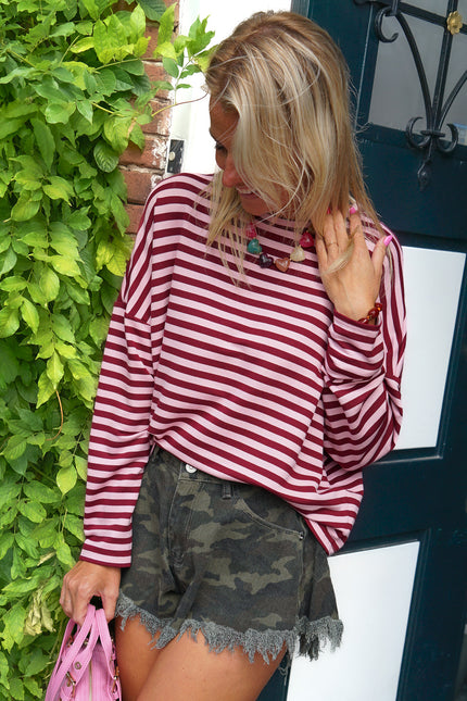 STREEP LONGSLEEVE KIM BORDEAUX ROZE