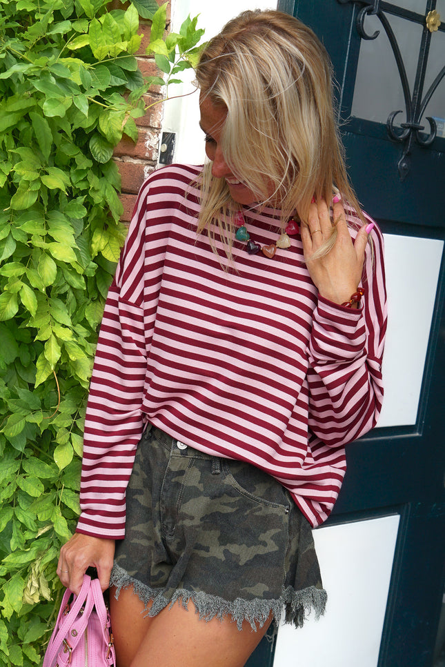 STREEP LONGSLEEVE KIM BORDEAUX ROZE