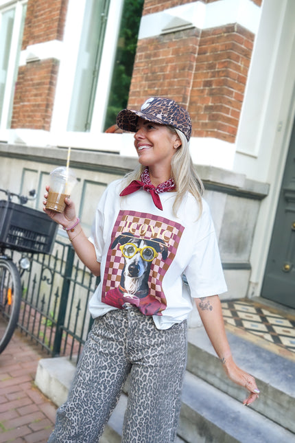 T-SHIRT DOG GEBLOKT BURGUNDY