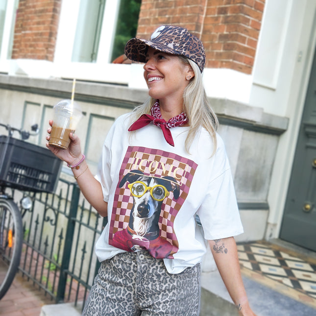 T-SHIRT DOG GEBLOKT BURGUNDY