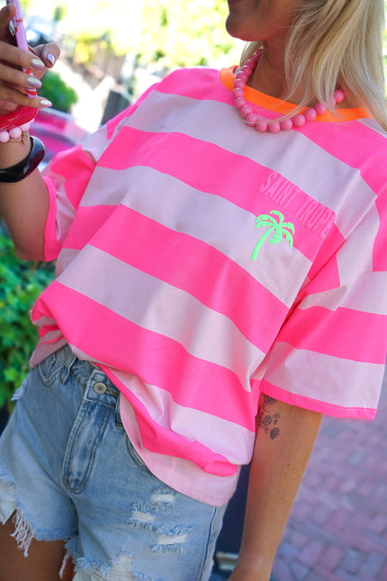 STREEP T-SHIRT SAINT TROPEZ ROZE