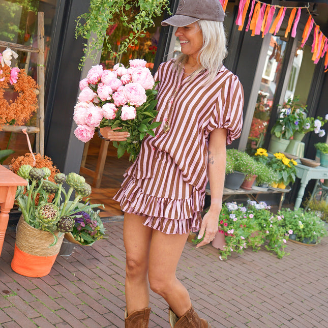 STREEP SET VEERLE BRUIN ROZE