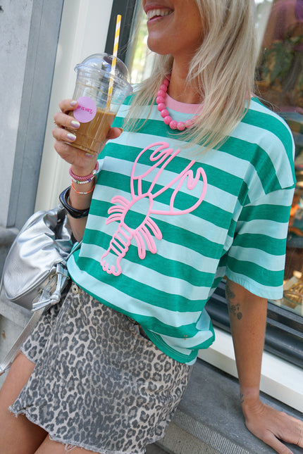 STREEP T-SHIRT LOBSTER GROEN