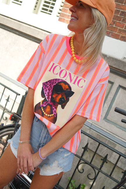 STREEP T-SHIRT DOG ICONIC ORANJE