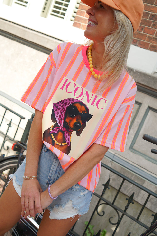 STREEP T-SHIRT DOG ICONIC ORANJE