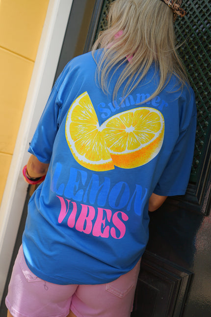 T-SHIRT LEMON VIBES BLAUW