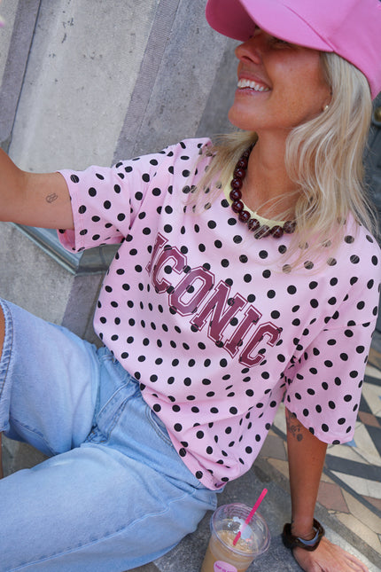 T-SHIRT DOTS ICONIC BORDEAUX GEEL