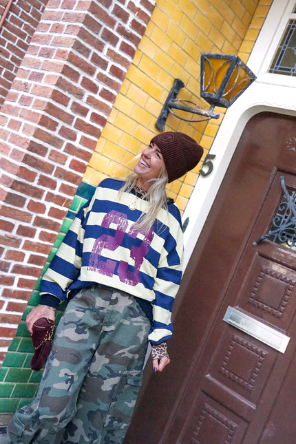 STREEP SWEATER ELENA NAVY GEEL
