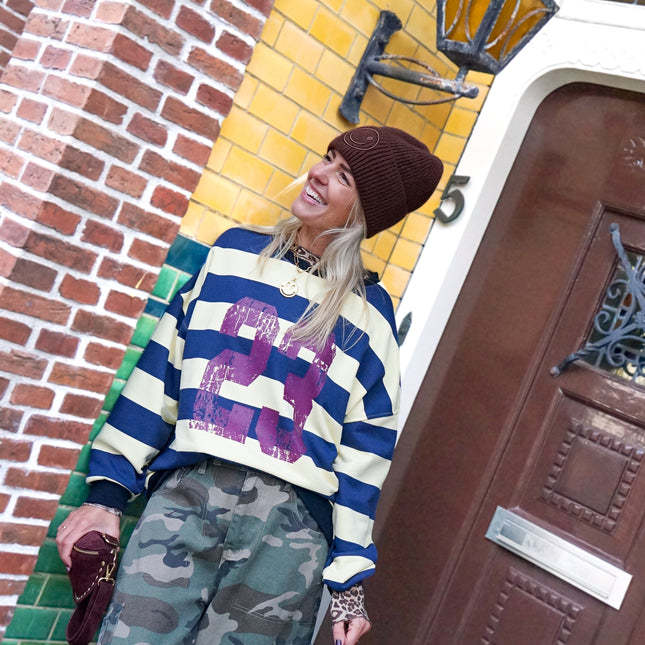 STREEP SWEATER ELENA NAVY GEEL