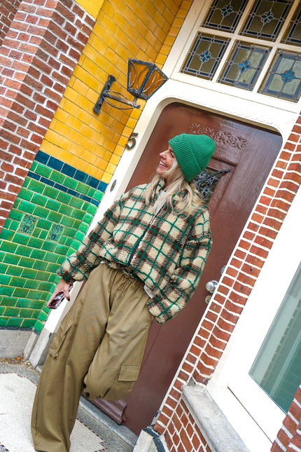 Teddy Jacket Geruit Bruin Groen