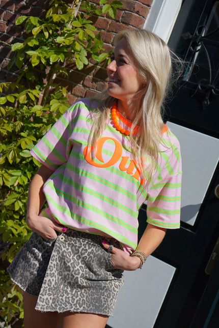 STREEP T-SHIRT OUI GROEN ORANJE