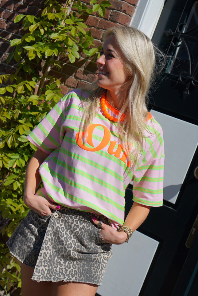STREEP T-SHIRT OUI GROEN ORANJE
