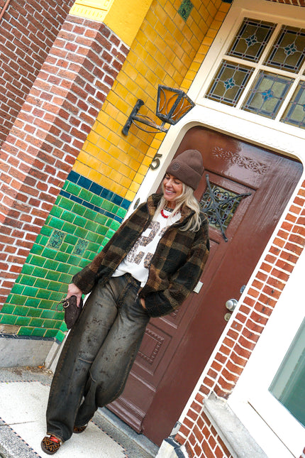 Teddy Jacket Geruit Bruin