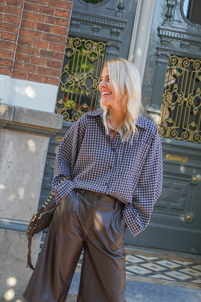 BLOUSE LISE NAVY BRUIN - Hip is het