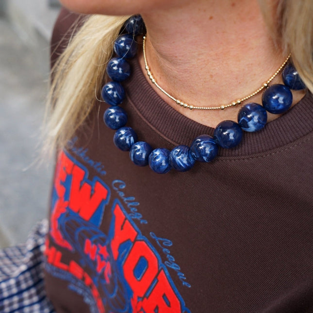 CHUNKY KETTING BELLA GEMELEERD BLAUW - Hip is het
