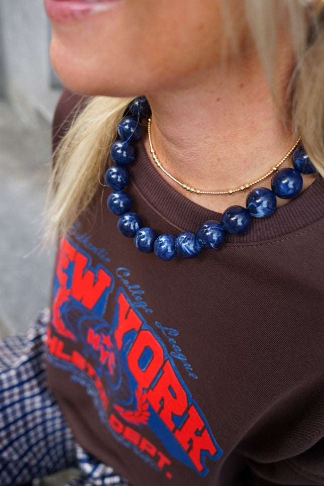CHUNKY KETTING BELLA GEMELEERD BLAUW - Hip is het