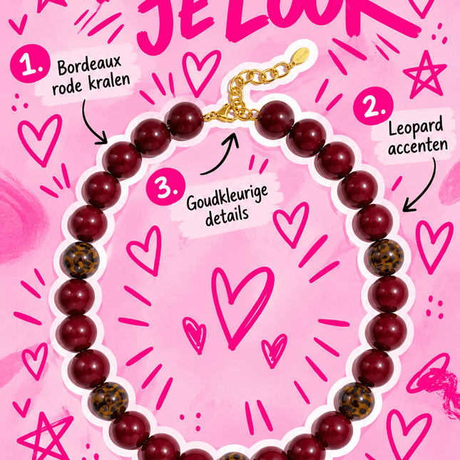 CHUNKY KETTING BORDEAUX PANTER - Hip is het