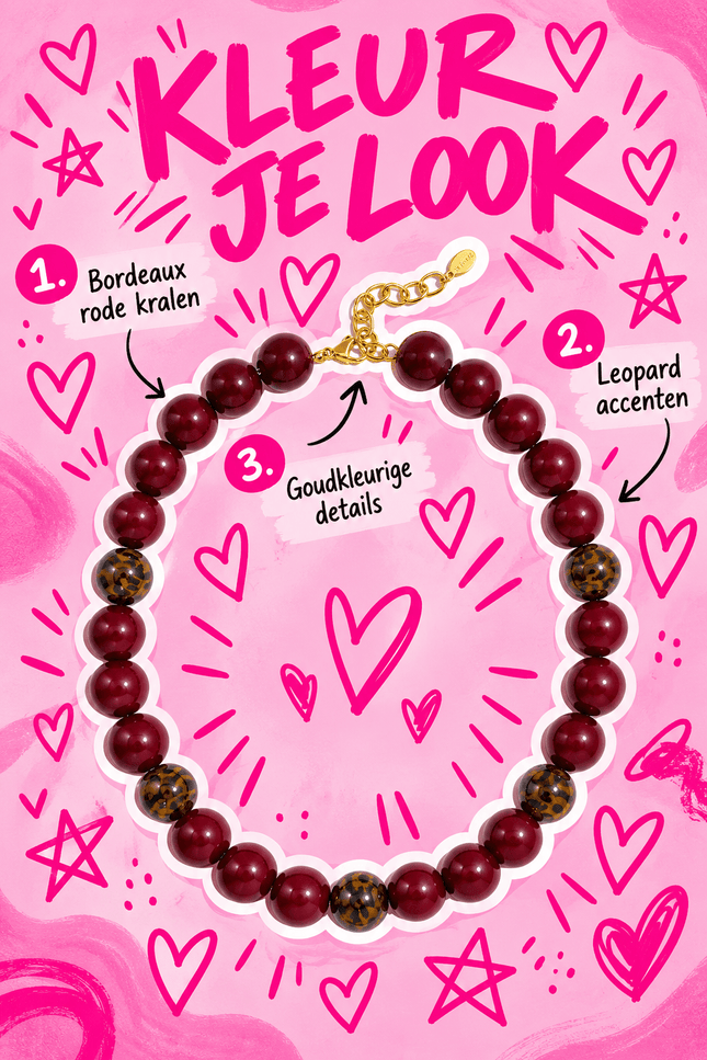 CHUNKY KETTING BORDEAUX PANTER - Hip is het