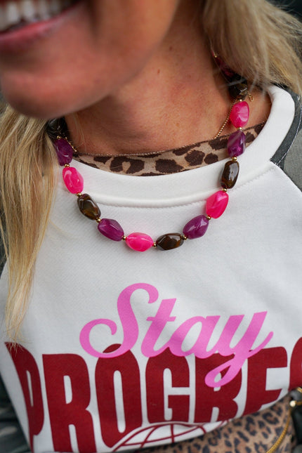 CHUNKY KETTING MULTICOLOUR ROZE - Hip is het