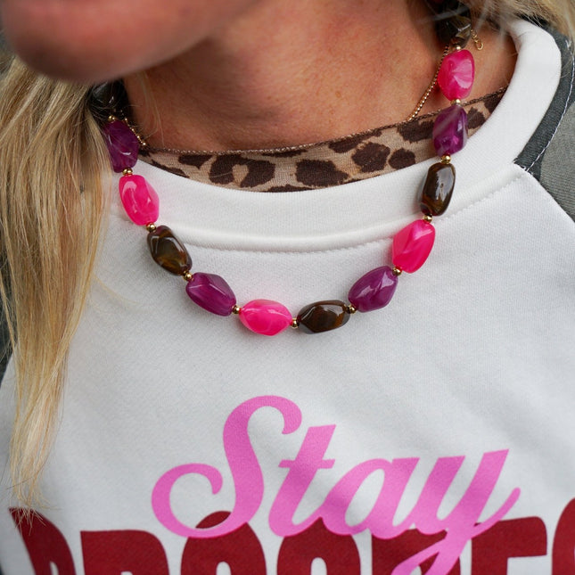 CHUNKY KETTING MULTICOLOUR ROZE - Hip is het