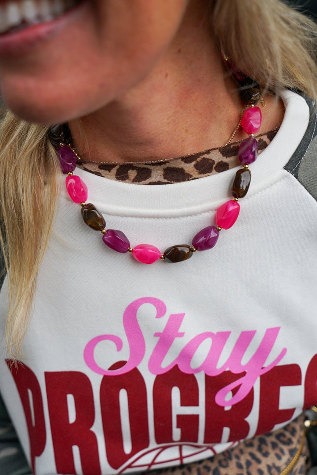 CHUNKY KETTING MULTICOLOUR ROZE - Hip is het