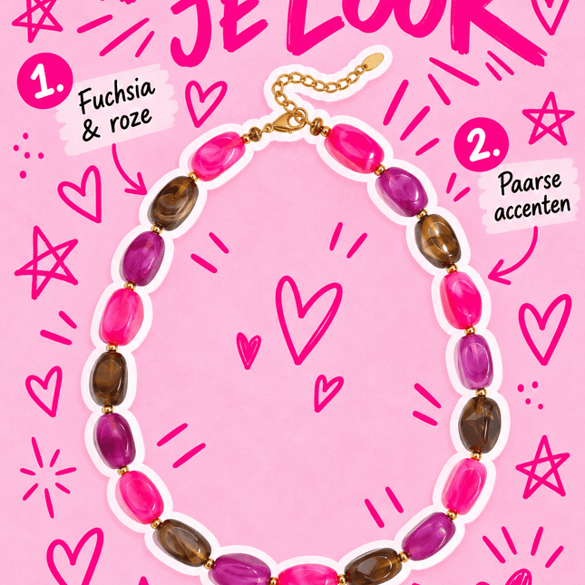 CHUNKY KETTING MULTICOLOUR ROZE - Hip is het