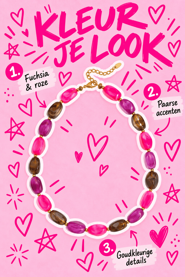CHUNKY KETTING MULTICOLOUR ROZE - Hip is het