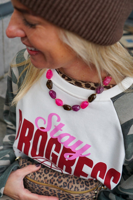 CHUNKY KETTING MULTICOLOUR ROZE - Hip is het