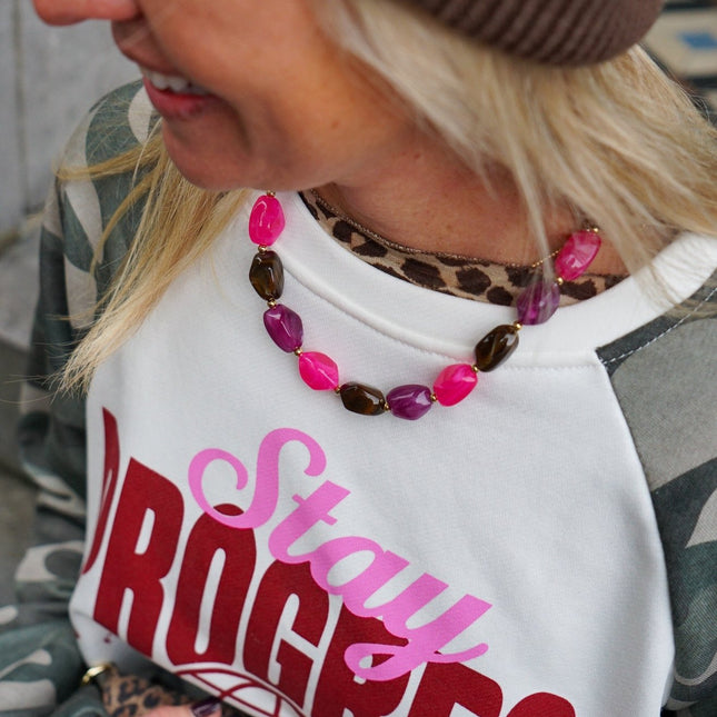 CHUNKY KETTING MULTICOLOUR ROZE - Hip is het