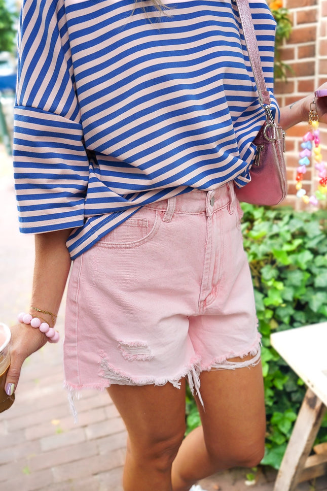 DENIM SHORT DESTROYED ROZE - Hipishet