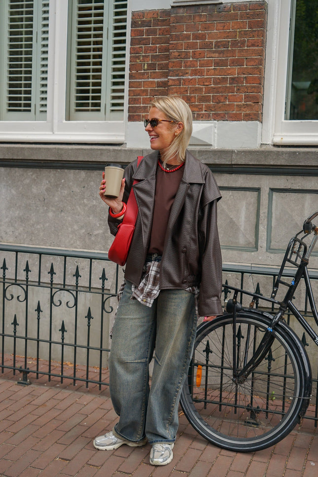 FAUX LEATHER JACKET SIL BRUIN - Hip is het