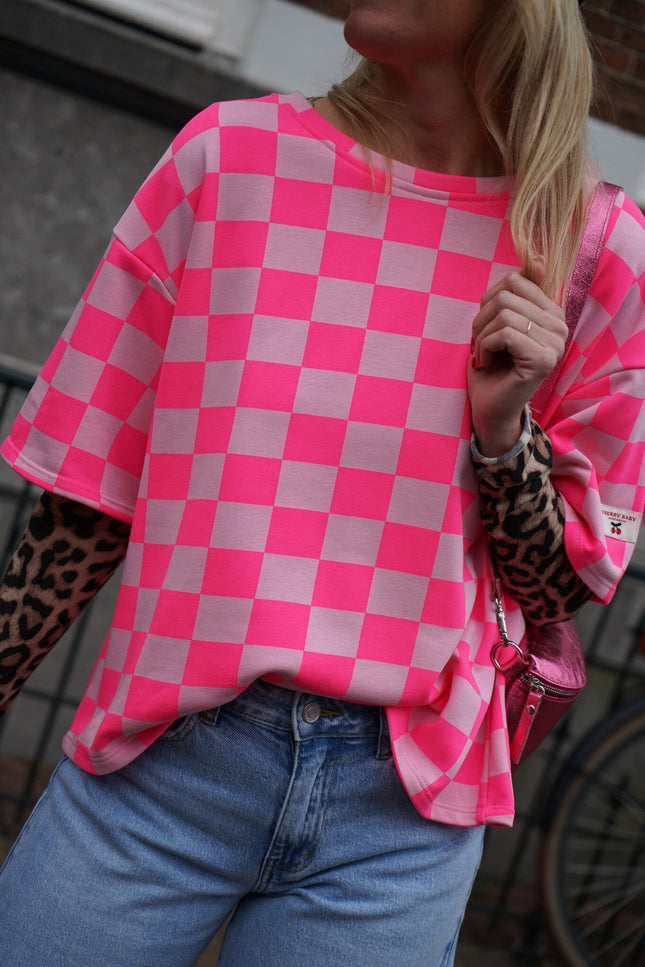 GEBLOKTE TOP CHERRY ROZE - Hipishet
