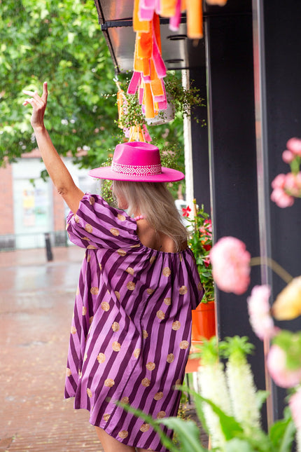 KATOENEN STREEP JURK SHELL AUBERGINE - Hipishet