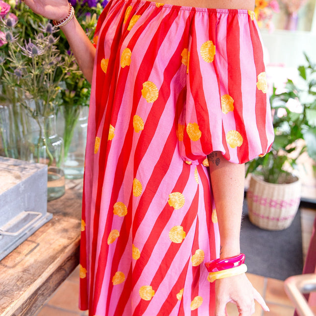 KATOENEN STREEP JURK SHELL ROOD - Hipishet