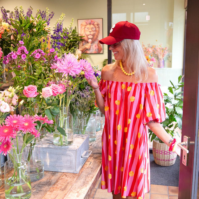 KATOENEN STREEP JURK SHELL ROOD - Hipishet