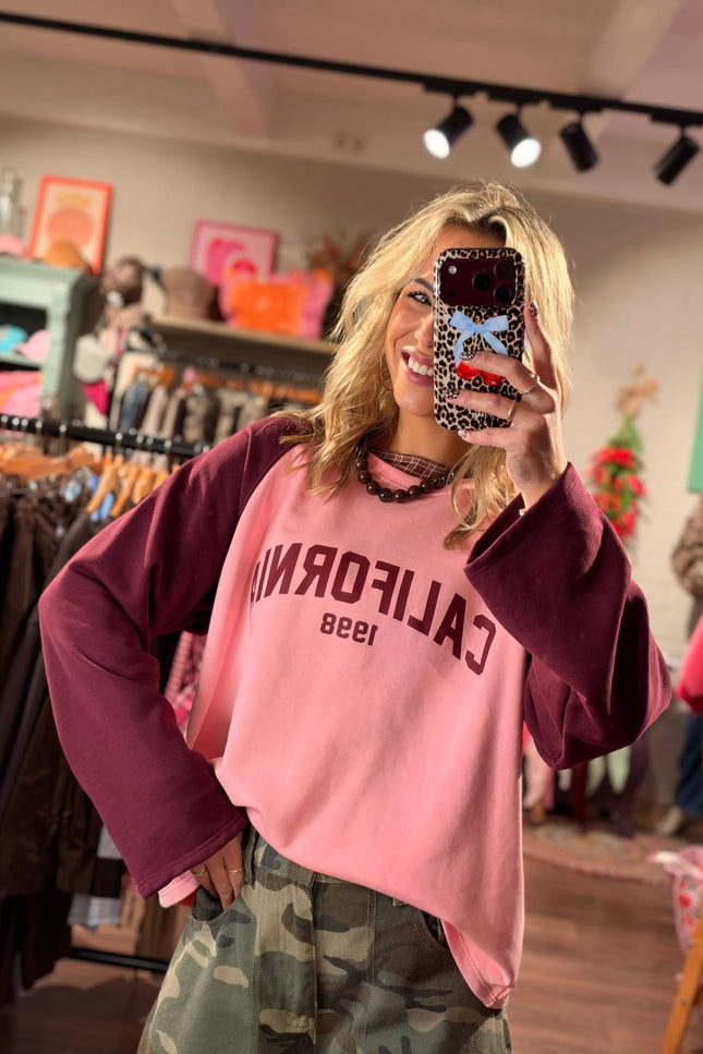 LONGSLEEVE ANNET CALIFORNIA ROZE BORDEAUX - Hip is het