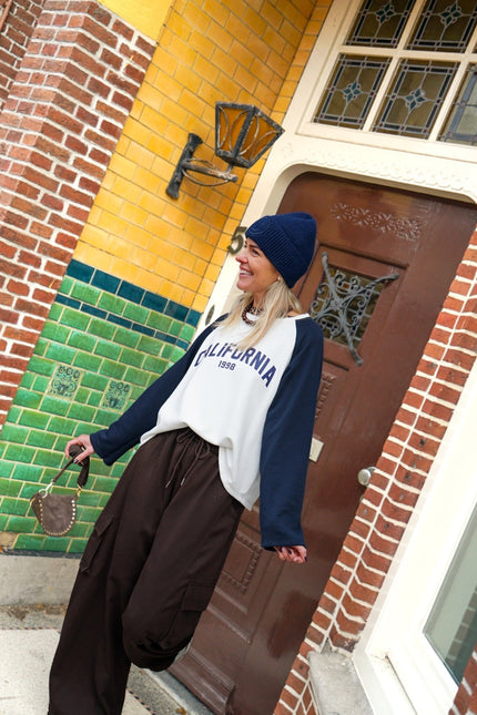 LONGSLEEVE ANNET CALIFORNIA WIT NAVY - Hip is het