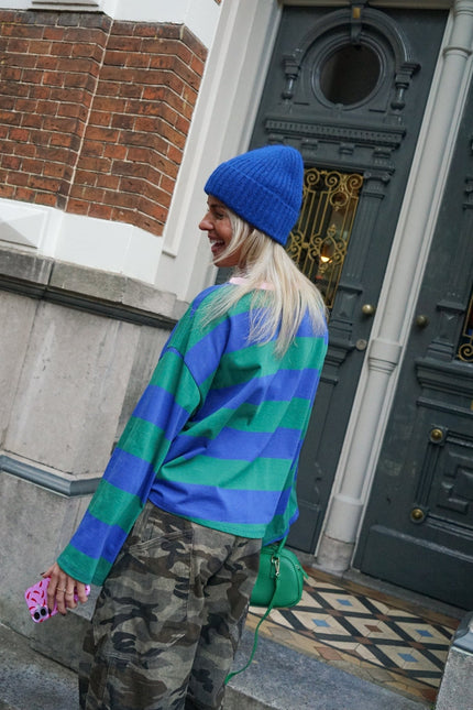 LONGSLEEVE BISOUS GROEN BLAUW - Hip is het