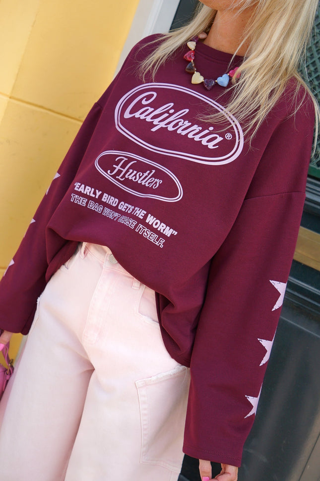 LONGSLEEVE CALIFORNIA BORDEAUX - Hip is het