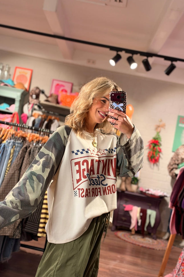 LONGSLEEVE VINTAGE STEEL ARMY - Hip is het