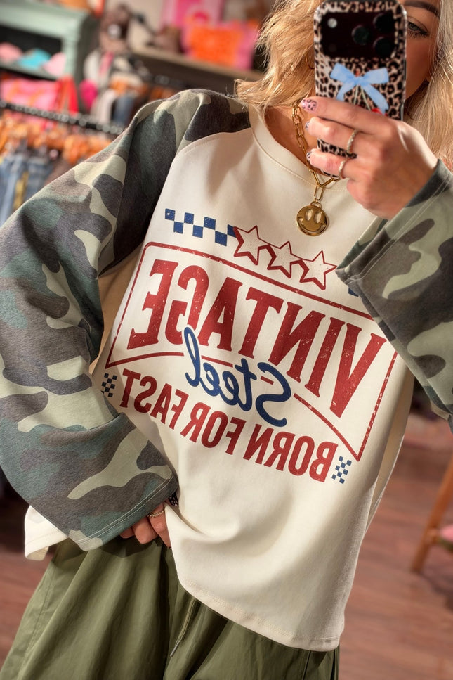 LONGSLEEVE VINTAGE STEEL ARMY - Hip is het