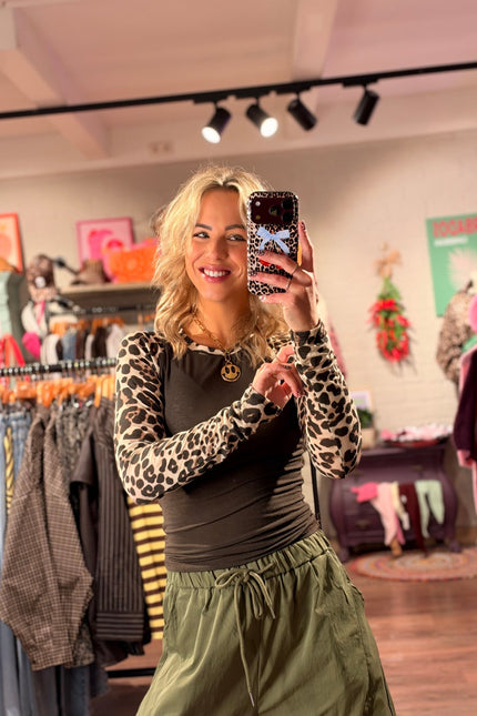 MESH TOP LANA LEOPARD BRUIN - Hip is het