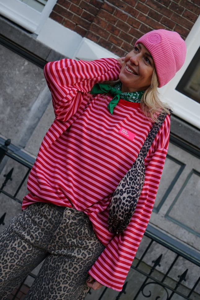 OVERSIZED STREEP TOP ROOD ROZE - Hipishet