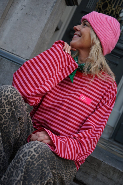 OVERSIZED STREEP TOP ROOD ROZE - Hipishet