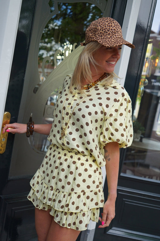 SET DOTS DOLLY BRUIN GEEL - Hipishet