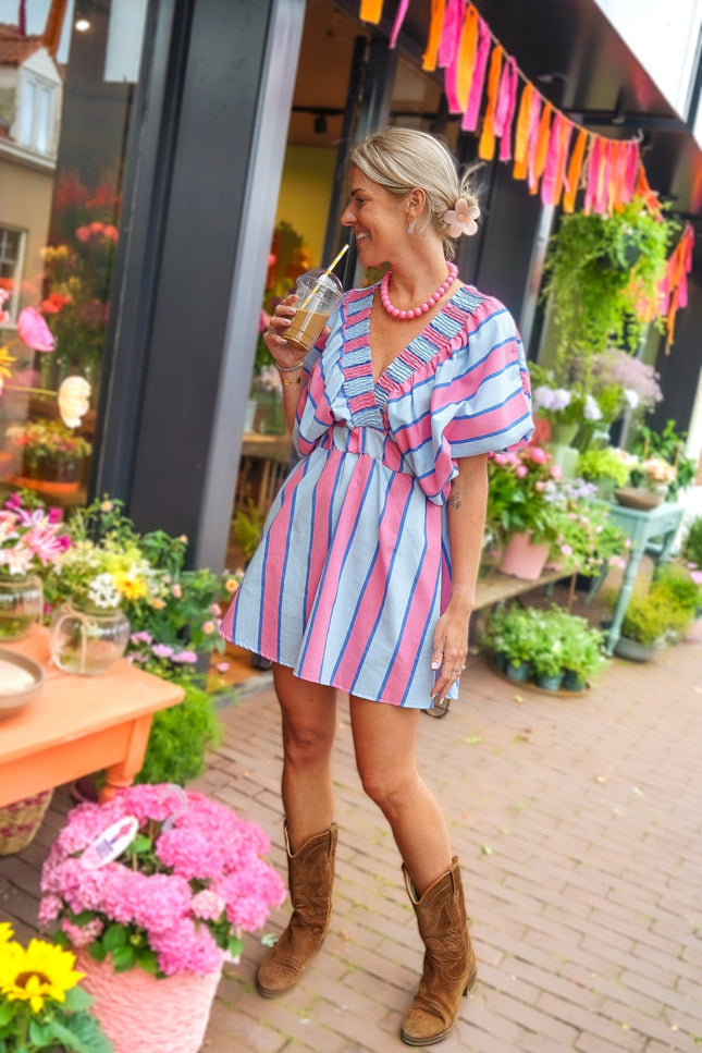 STREEP JURK LIVIA BLAUW ROZE - Hipishet