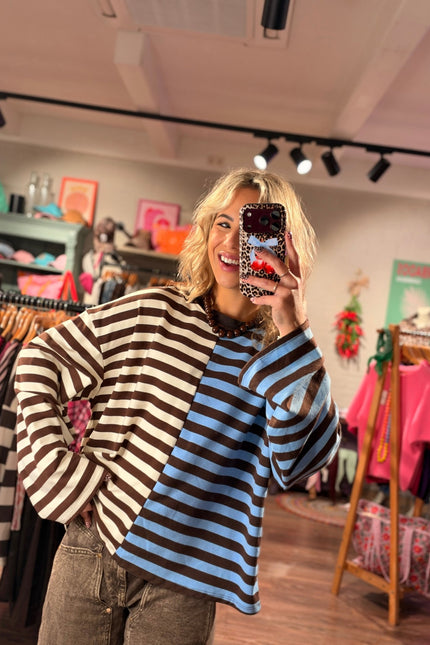 STREEP LONGSLEEVE DAPHNE BLAUW ECRU - Hip is het